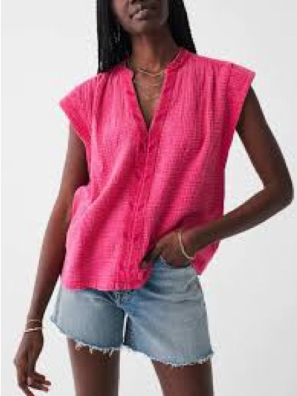 Faherty Hot Pink Cap-Sleeve Button-Front Tunic